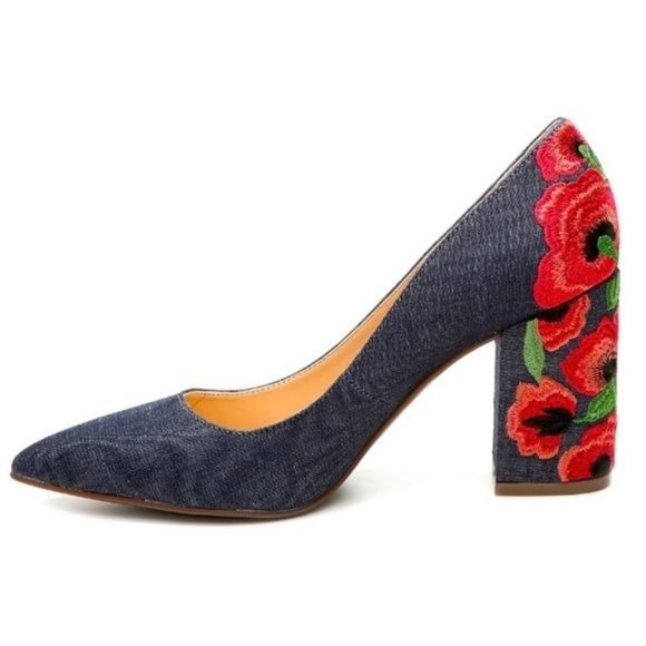 Jessica Simpson Shoes - Jessica Simpson Women's Sz. 7.5  Lannah Chambray Floral Embroidered Block Heels